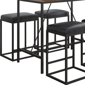Homeroots Modern Geo Black And Walnut Five Piece Bar Set  Metal Powder,Coated ,Faux,Leather ,Mdf Wood 400723