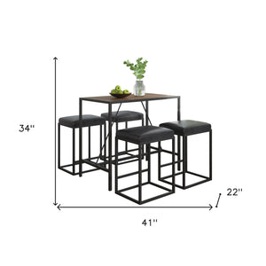 Homeroots Modern Geo Black And Walnut Five Piece Bar Set  Metal Powder,Coated ,Faux,Leather ,Mdf Wood 400723