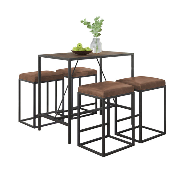 Homeroots Modern Geo Brown And Walnut Five Piece Bar Set  Metal Powder,Coated ,Faux,Leather ,Mdf Wood 400724