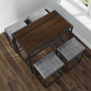 Homeroots Modern Geo Grey And Walnut Five Piece Bar Set  Metal Powder,Coated ,Faux,Leather ,Mdf Wood 400725