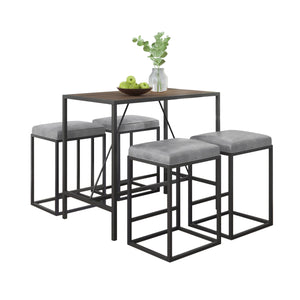 Homeroots Modern Geo Grey And Walnut Five Piece Bar Set  Metal Powder,Coated ,Faux,Leather ,Mdf Wood 400725