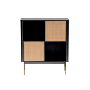 Homeroots Black Wood And Wicker Accent Cabinet  Solid Poplar Wood,Rattan,Steel 400726