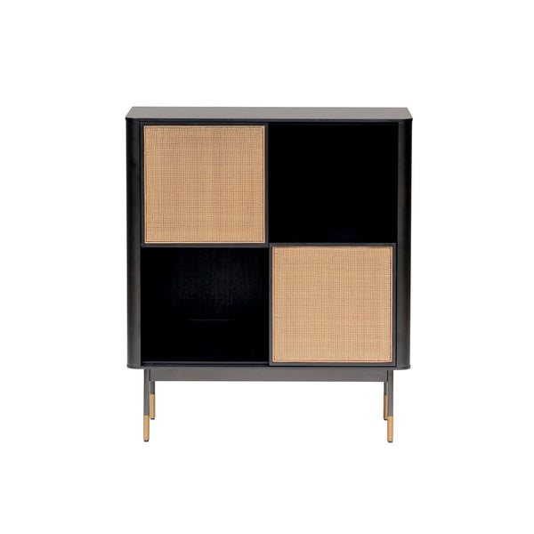 Homeroots Black Wood And Wicker Accent Cabinet  Solid Poplar Wood,Rattan,Steel 400726