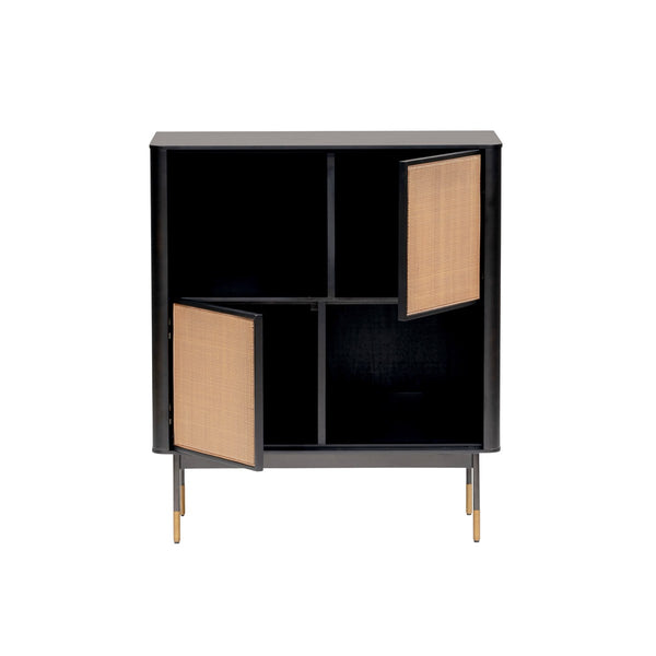 Homeroots Black Wood And Wicker Accent Cabinet  Solid Poplar Wood,Rattan,Steel 400726