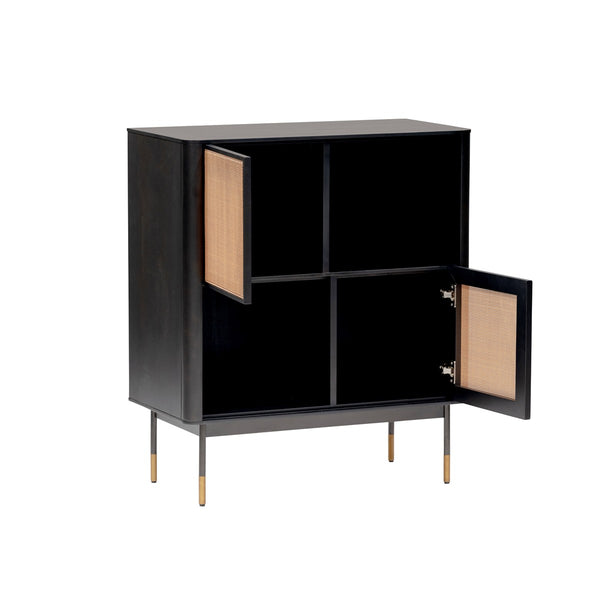 Homeroots Black Wood And Wicker Accent Cabinet  Solid Poplar Wood,Rattan,Steel 400726