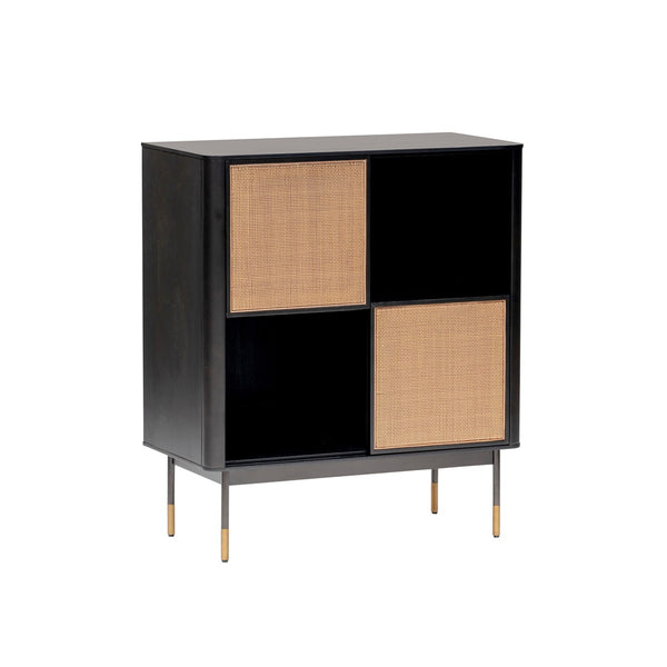 Homeroots Black Wood And Wicker Accent Cabinet  Solid Poplar Wood,Rattan,Steel 400726
