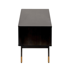 Homeroots Black Wood And Wicker Media Stand  Solid Wood 400736