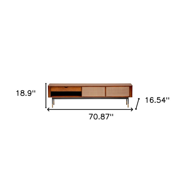Homeroots Brown Wood And Wicker Media Stand  Solid Wood 400737