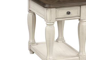 English Elm Antique Two-Tone End Table with Drawer Storage, Solid Wood & MDF Construction, Classic Design Appeal Antique White 29.5 L x 24.5 W x 10.25 H B2699P207129