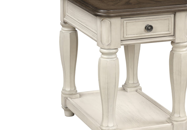 English Elm Antique Two-Tone End Table with Drawer Storage, Solid Wood & MDF Construction, Classic Design Appeal Antique White 29.5 L x 24.5 W x 10.25 H B2699P207129