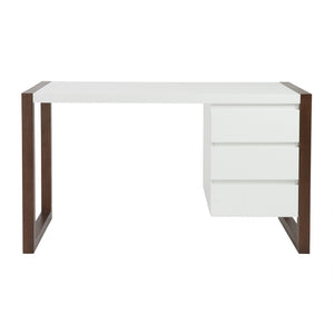 Homeroots 51" White And Brown Writing Desk With Three Drawers   400747