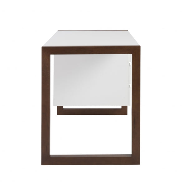 Homeroots 51" White And Brown Writing Desk With Three Drawers   400747