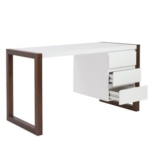 Homeroots 51" White And Brown Writing Desk With Three Drawers   400747