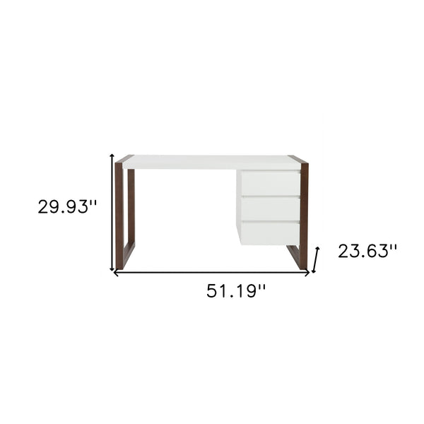 Homeroots 51" White And Brown Writing Desk With Three Drawers   400747