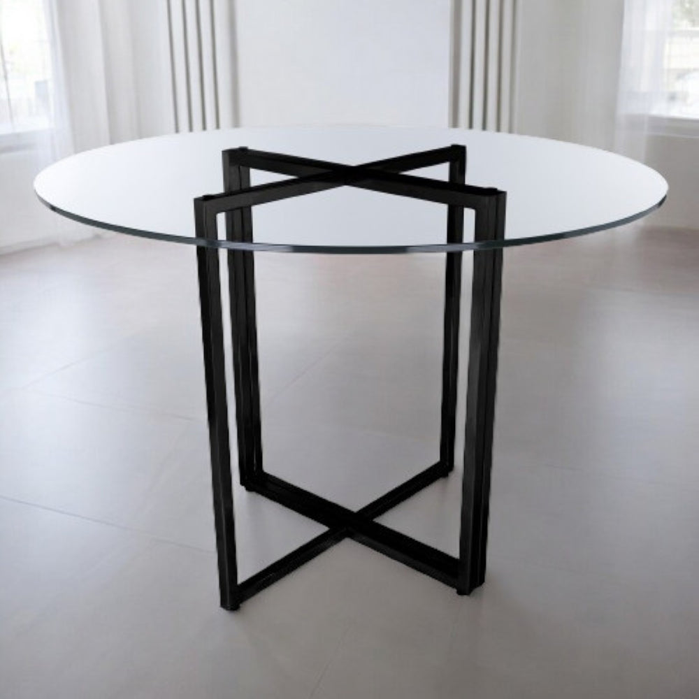 HomeRoots 24" Clear Glass Dining Table with Black Metal Trestle Base - Stylish, Durable, Seats 4 Perfectly! 400749