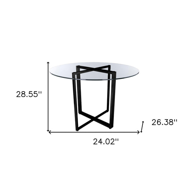 HomeRoots 24" Clear Glass Dining Table with Black Metal Trestle Base - Stylish, Durable, Seats 4 Perfectly! 400749