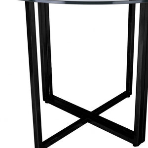 HomeRoots 24" Clear Glass Dining Table with Black Metal Trestle Base - Stylish, Durable, Seats 4 Perfectly! 400749