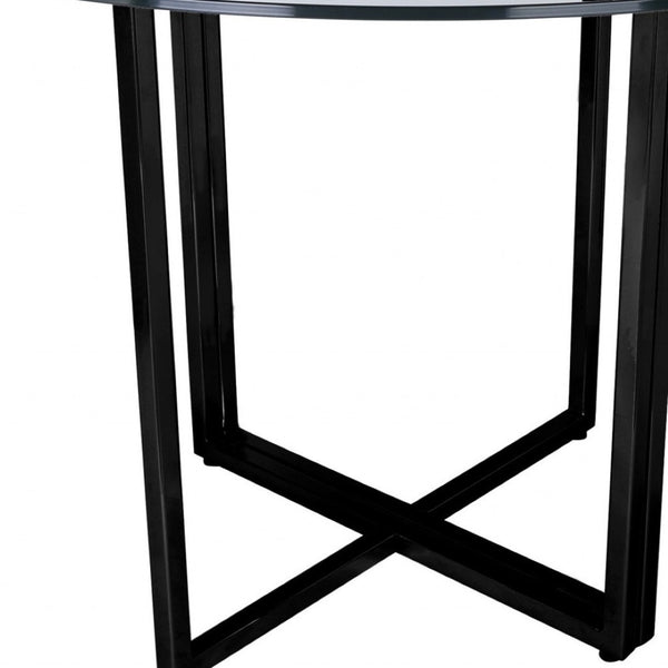 HomeRoots 24" Clear Glass Dining Table with Black Metal Trestle Base - Stylish, Durable, Seats 4 Perfectly! 400749