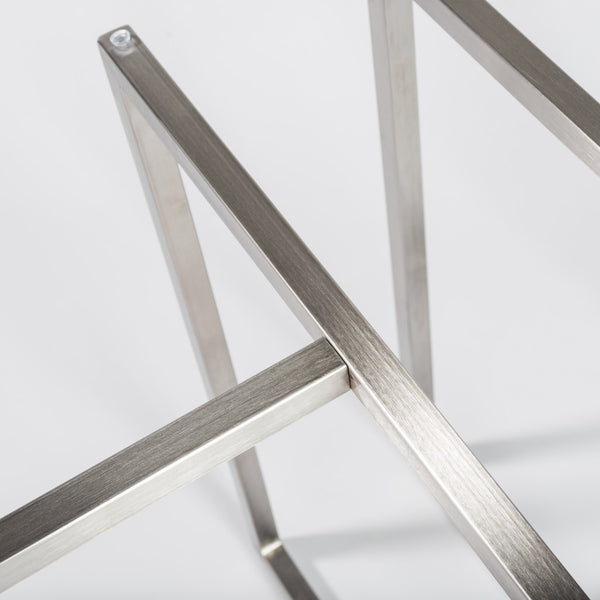 Homeroots 42" Clear And Silver Rounded Glass And Metal Trestle Base Dining Table   400750