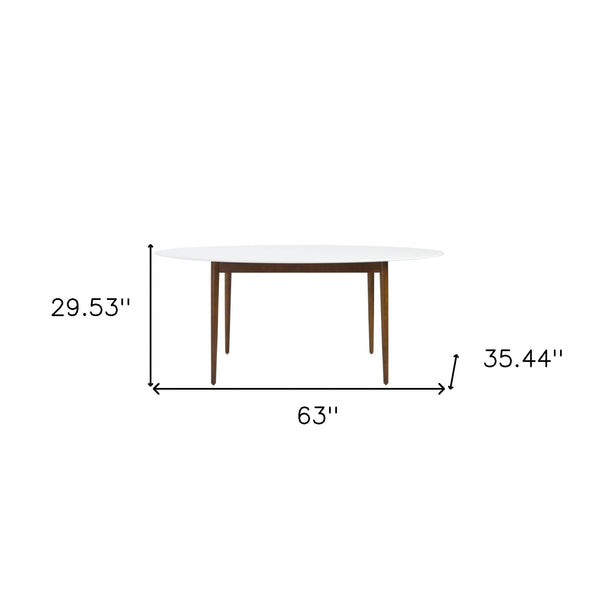 Homeroots 63" White And Brown Oval Dining Table   400751