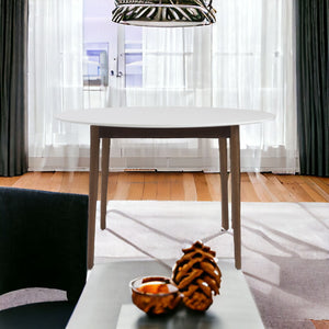 Homeroots 47" White And Brown Rounded Dining Table   400752