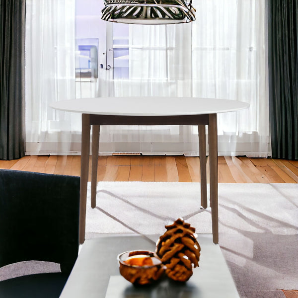 Homeroots 47" White And Brown Rounded Dining Table   400752