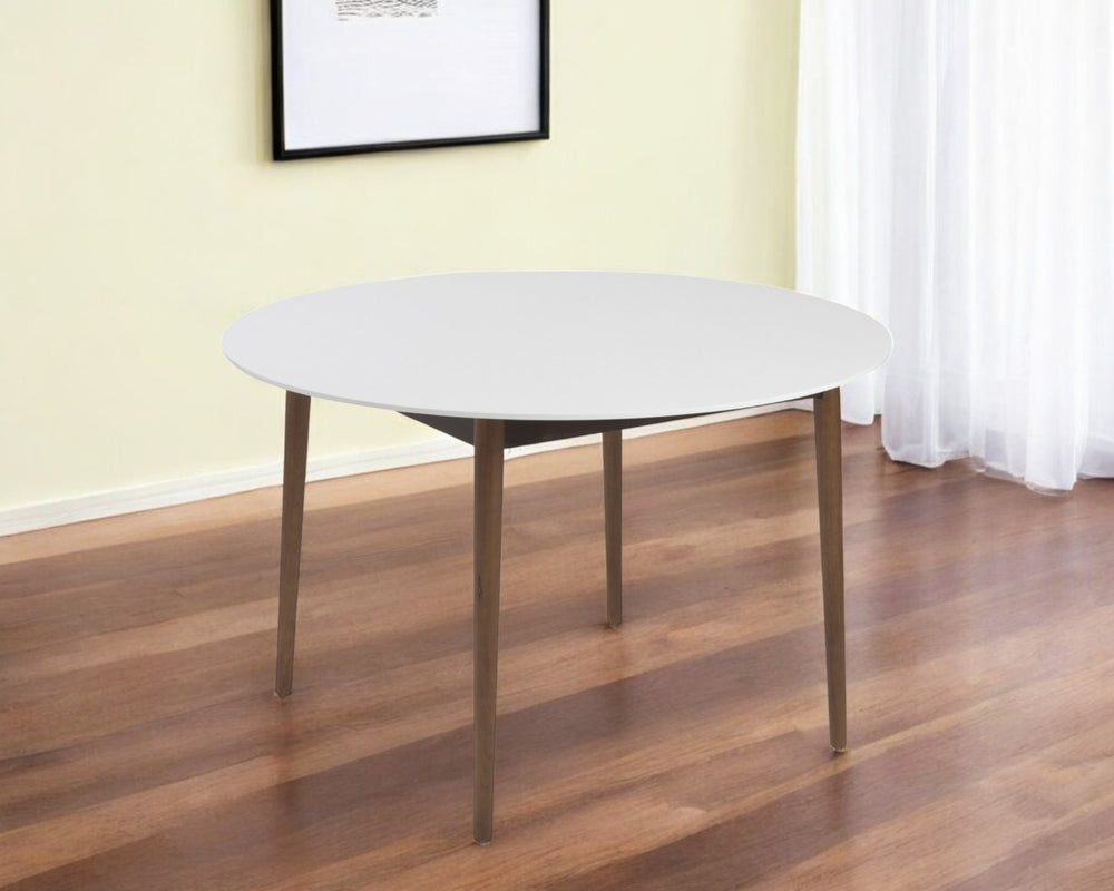 HomeRoots 47" White and Brown Round Dining Table - Modern Two-Tone Design for Elegant Dining and Gatherings 400752