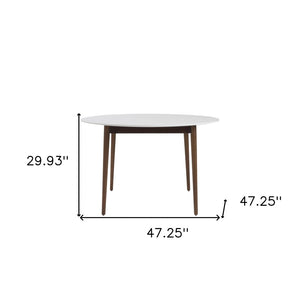 HomeRoots 47" White and Brown Round Dining Table - Modern Two-Tone Design for Elegant Dining and Gatherings 400752