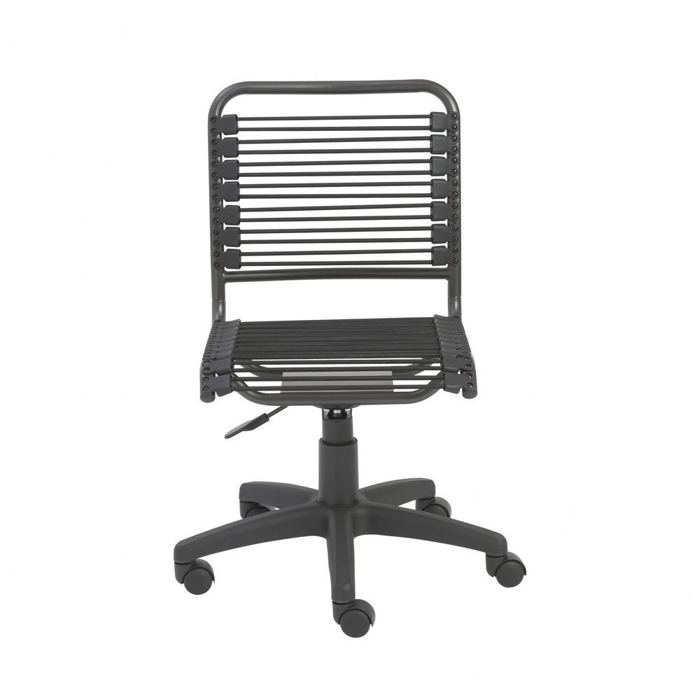 Homeroots Black Adjustable Swivel Bungee Rolling Office Chair  Round Bungie Cords,Steel Frame And Nylon Base 400762