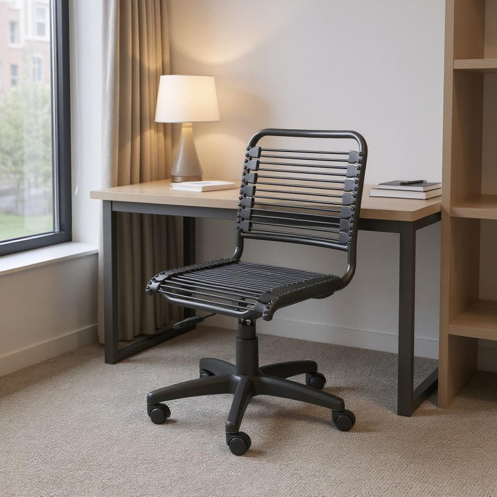 HomeRoots Black Adjustable Swivel Office Chair with Bungee Seating – Breathable, Durable, and Stylish Design 400762