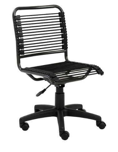 Homeroots Black Adjustable Swivel Bungee Rolling Office Chair  Round Bungie Cords,Steel Frame And Nylon Base 400762