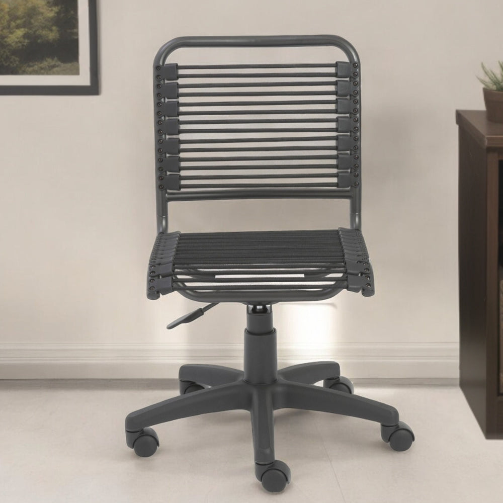 Homeroots Black Adjustable Swivel Bungee Rolling Office Chair  Round Bungie Cords,Steel Frame And Nylon Base 400762