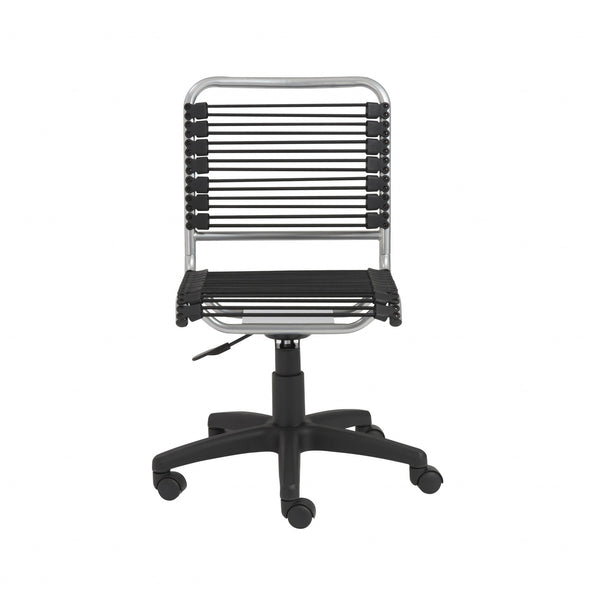 Homeroots Black And Silver Adjustable Swivel Bungee Rolling Office Chair  Bungee 400763
