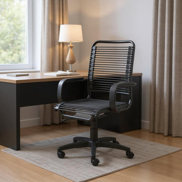 HomeRoots Black Adjustable Task Chair with Bungee Back Support, Steel Frame, and Customizable Comfort Options 400764