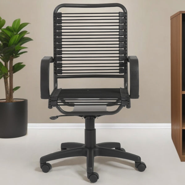 Homeroots Black Swivel Adjustable Task Chair Bungee Back Steel Frame  Round Bungie Cords,Steel Frame And Nylon Base 400764