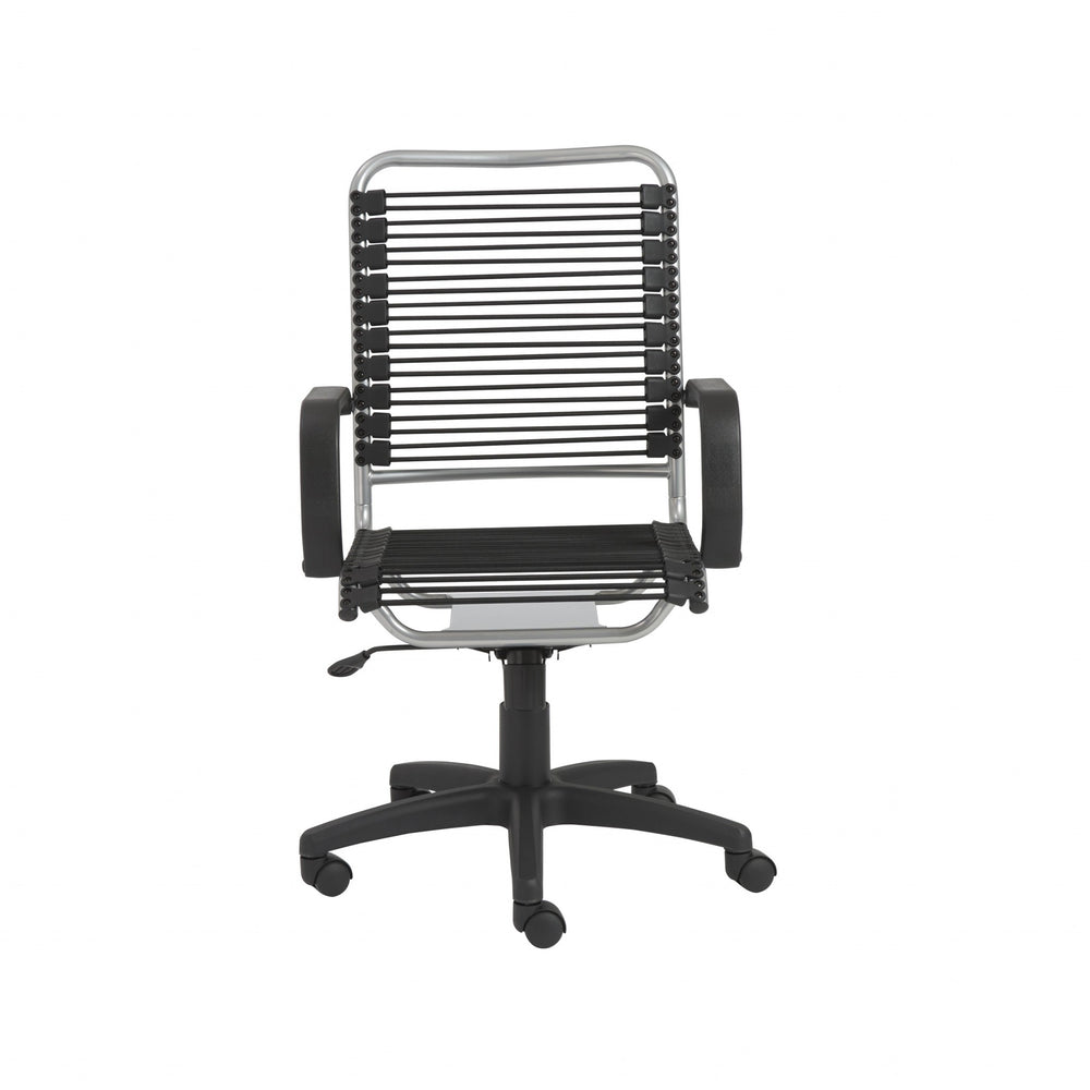 Homeroots Black And Silver Adjustable Swivel Bungee Rolling Office Chair  Bungee 400767