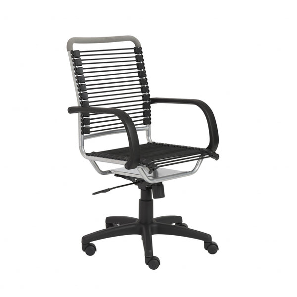 Homeroots Black And Silver Adjustable Swivel Bungee Rolling Office Chair  Bungee 400769