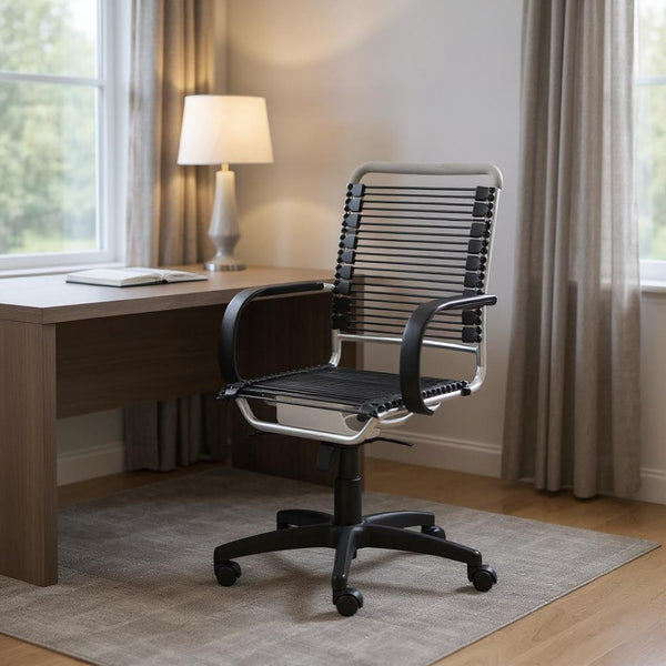 HomeRoots Black Adjustable Swivel Bungee Office Chair - Ergonomic Design, Breathable Comfort & Modern Style 400769