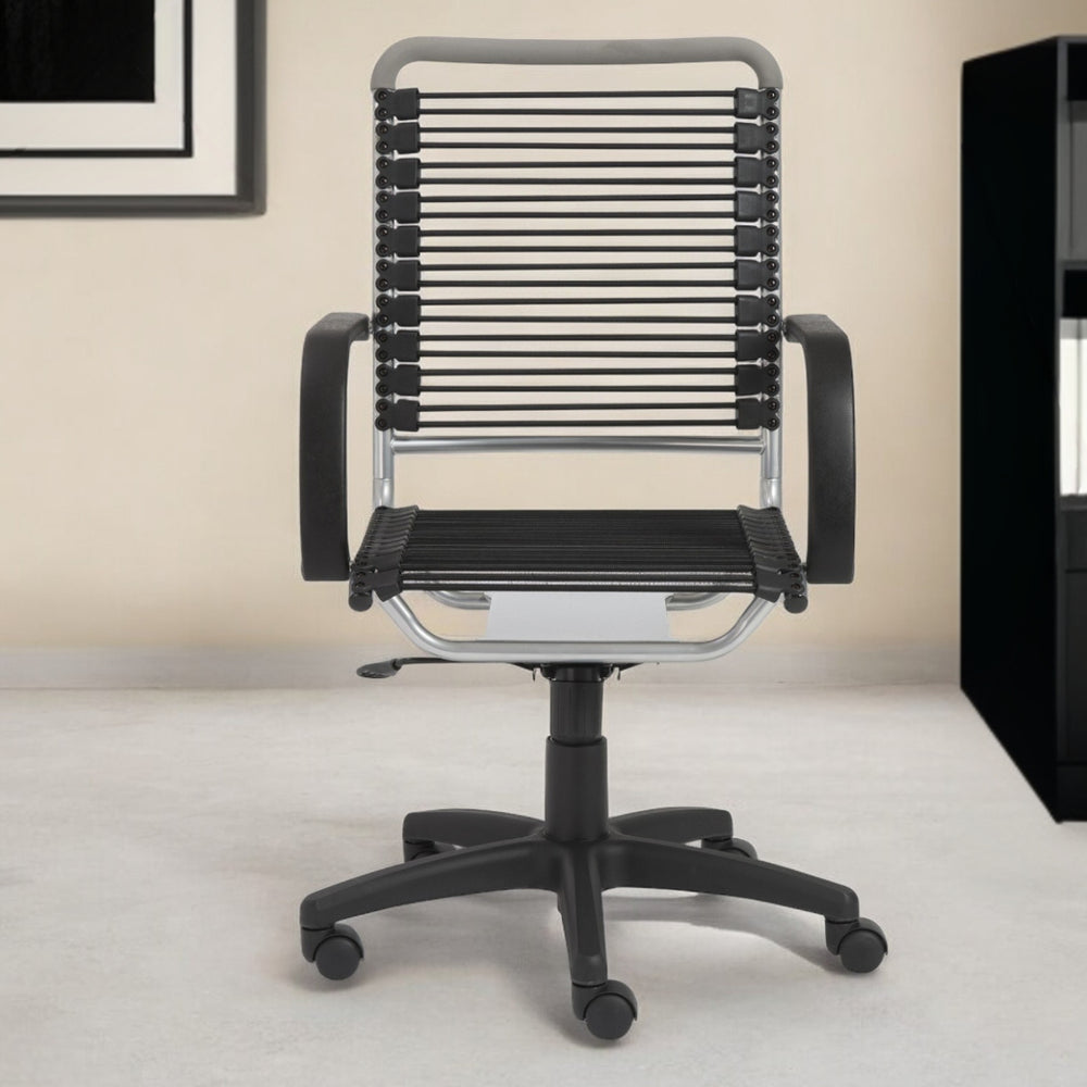 Homeroots Black And Silver Adjustable Swivel Bungee Rolling Office Chair  Bungee 400769