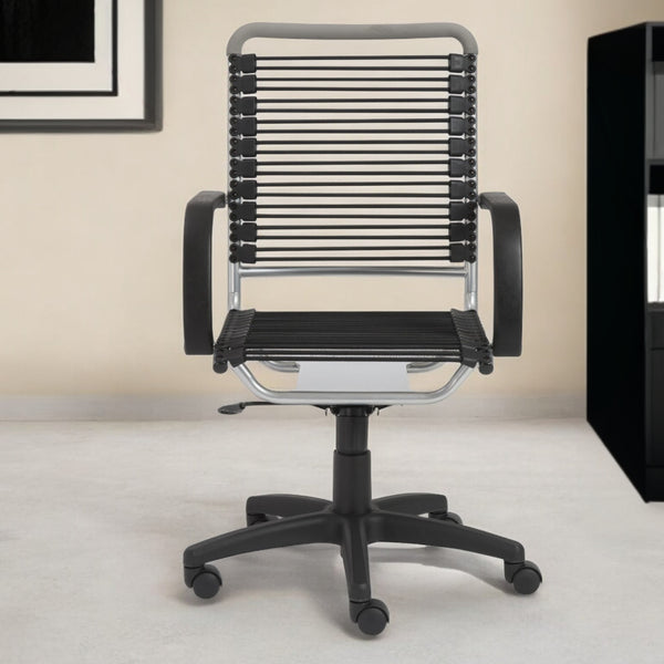 Homeroots Black And Silver Adjustable Swivel Bungee Rolling Office Chair  Bungee 400769