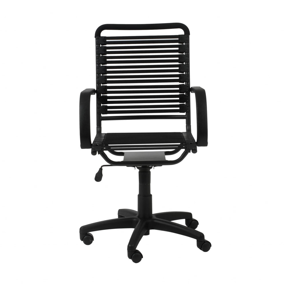 Homeroots Black Adjustable Swivel Bungee Rolling Office Chair  Flat Bungie Cords,Steel Frame And Nylon Base 400770