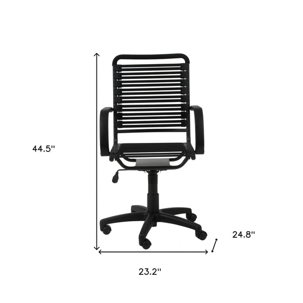 Homeroots Black Adjustable Swivel Bungee Rolling Office Chair  Flat Bungie Cords,Steel Frame And Nylon Base 400770