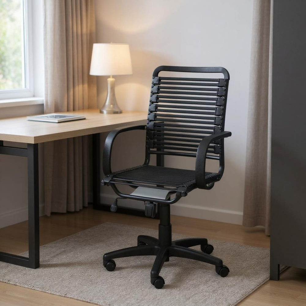 HomeRoots Black Adjustable Swivel Bungee Office Chair - Ergonomic, Breathable Design for Ultimate Comfort & Support 400770