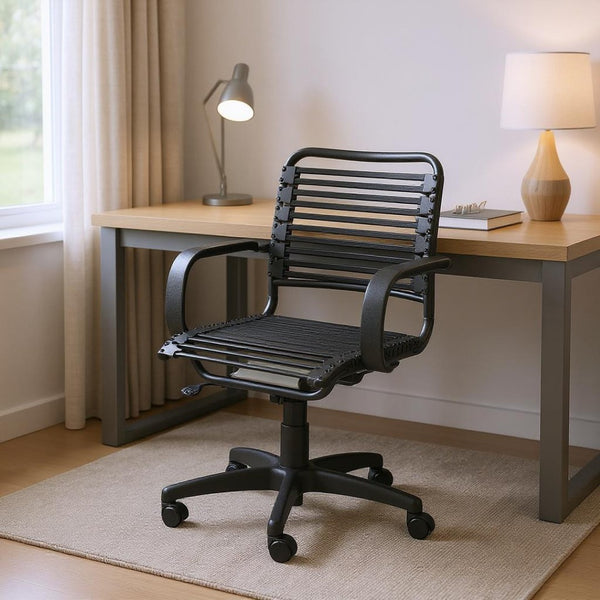 HomeRoots Black Adjustable Swivel Bungee Rolling Office Chair – Ergonomic, Stylish, and Perfect for Long Hours! 400772