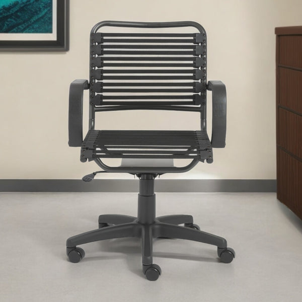 Homeroots Black Adjustable Swivel Bungee Rolling Office Chair  Bungee 400772