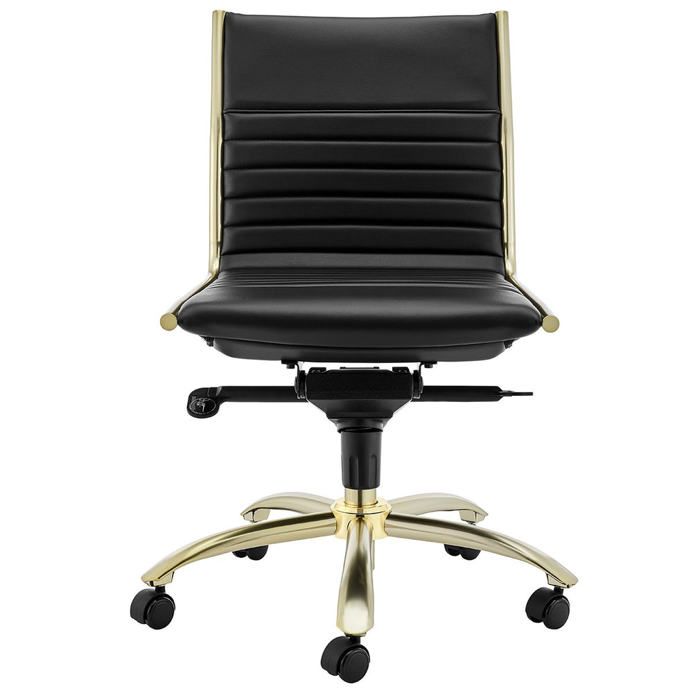 Homeroots Black And Gold Adjustable Swivel Faux Leather Rolling Conference Office Chair  Leather 400775