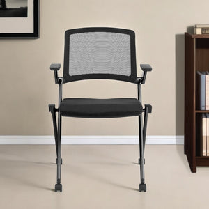 Homeroots Set Of Two Black Mesh Rolling Conference Office Chair  Mesh,Fabric 400778