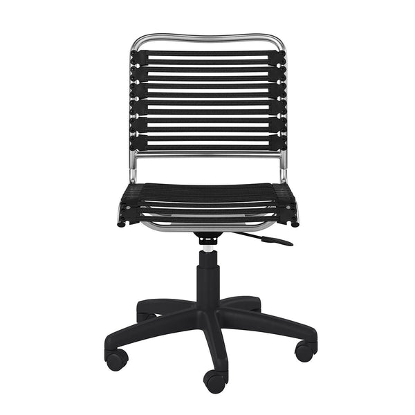 Homeroots Black And Silver Adjustable Swivel Bungee Rolling Office Chair  Flat Bungie Cords,Steel Frame And Nylon Base 400779
