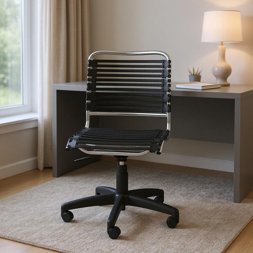 HomeRoots Black Adjustable Swivel Bungee Office Chair - Modern Comfort, Ergonomic Design, and Durable Support 400779