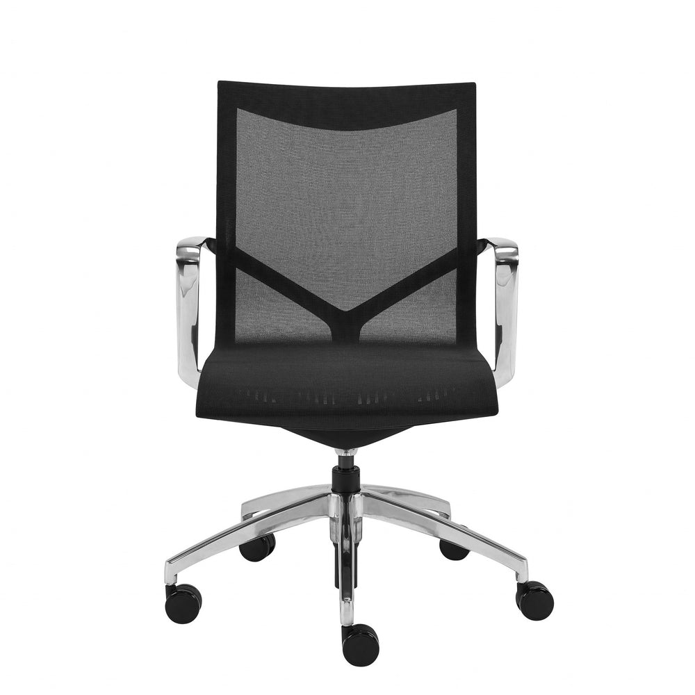 Homeroots Black And Silver Adjustable Swivel Mesh Rolling Office Chair  Mesh 400788